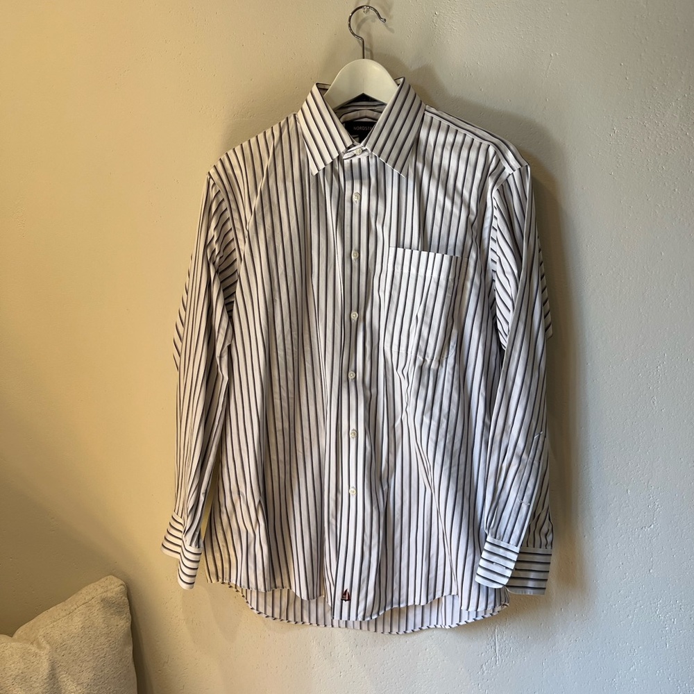 Nordstrom White and Black Striped Button Down Shirt